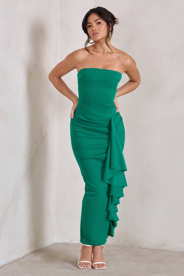 Fleur Green Bandeau Ruffle Maxi Dress